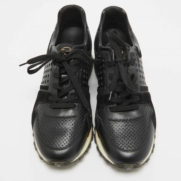 Louis Vuitton Black Perforated Leather and Suede Run Away Sneakers - Picture 5 of 8